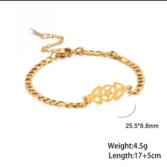 3 For $35 18K Gold or 18K White Gold/ Rhodium Plated Pentacle Triquetra Bracelet - Picture 3 of 5